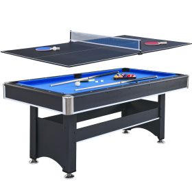 6-ft Pool Table with Table Tennis Top - Black with Blue Felt 6-ft Pool Table with Table Tennis Top - Black with Blue Felt